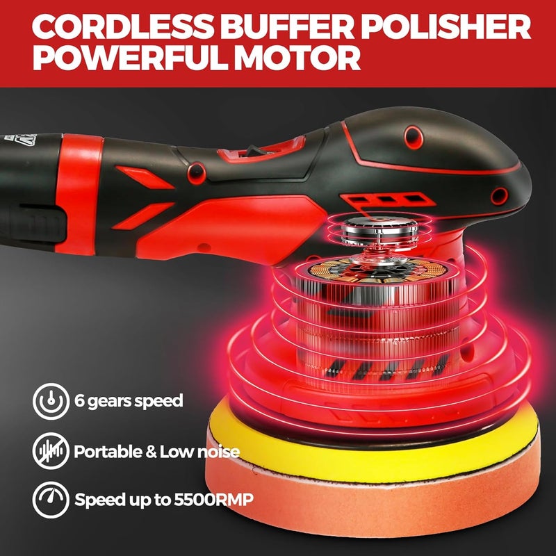 FORASTO 40Pack Cordless Buffer Polisher,DA Buffer Polisher Waxer for Car Detailing, Car Buffers And Polishers kit,Car Accessories,6 Variable Speed, 5500 RPM - Image 3